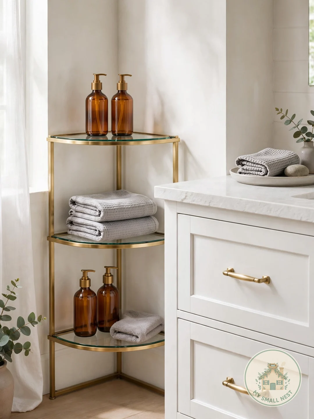 Glass Corner Shelves - bathroom shelf decor