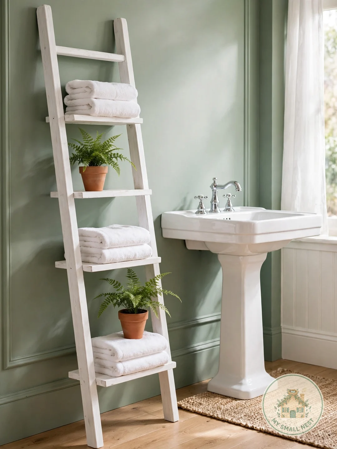 Leaning Ladder Shelf - bathroom shelf decor
