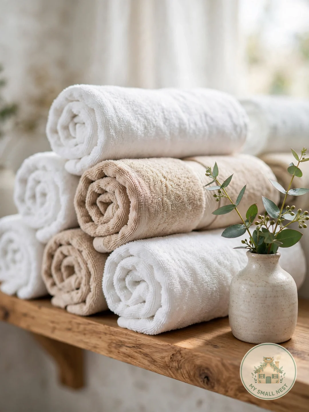 Rolled Towel Display - bathroom shelf decor