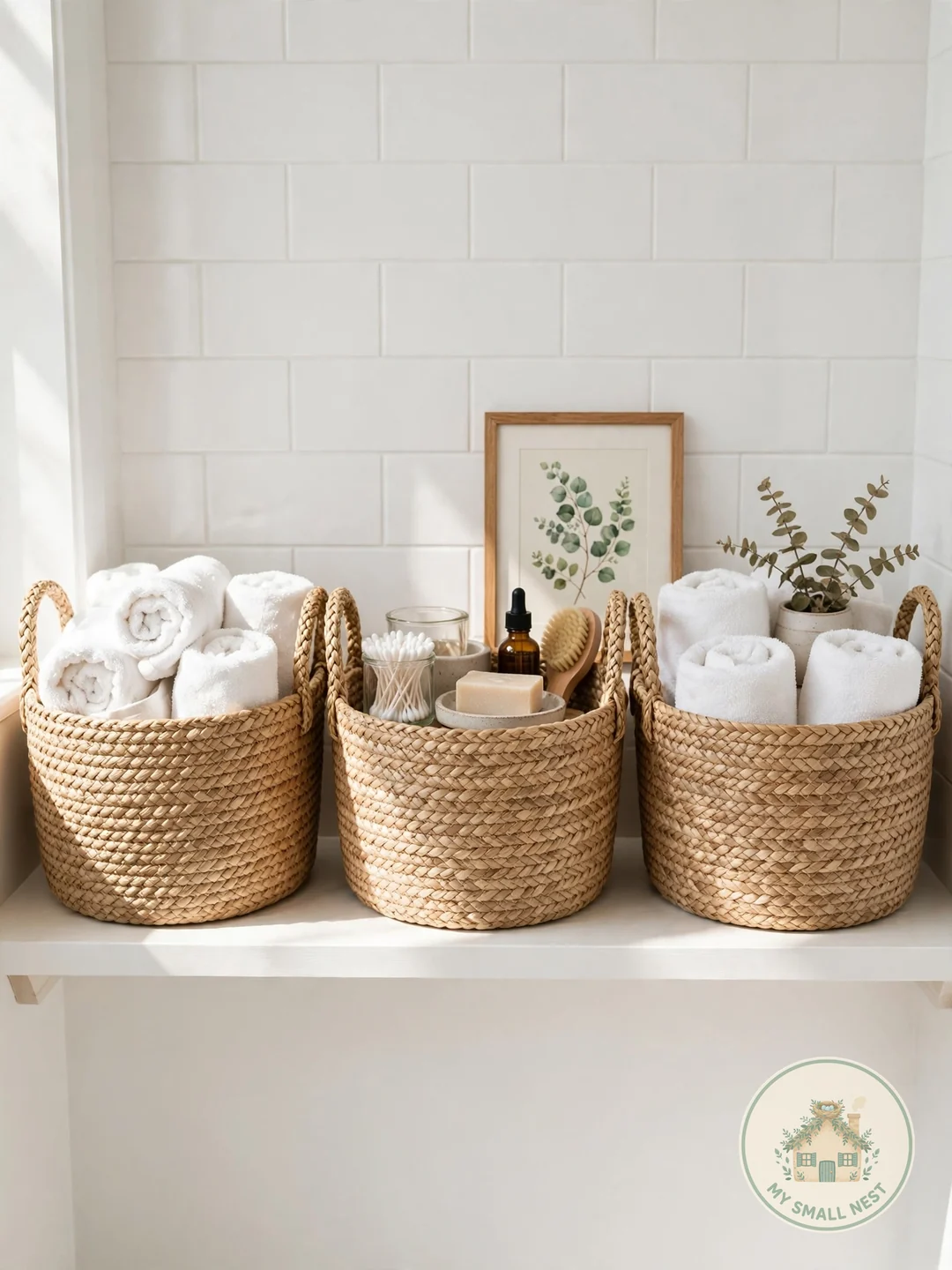Matching Woven Baskets - bathroom shelf decor
