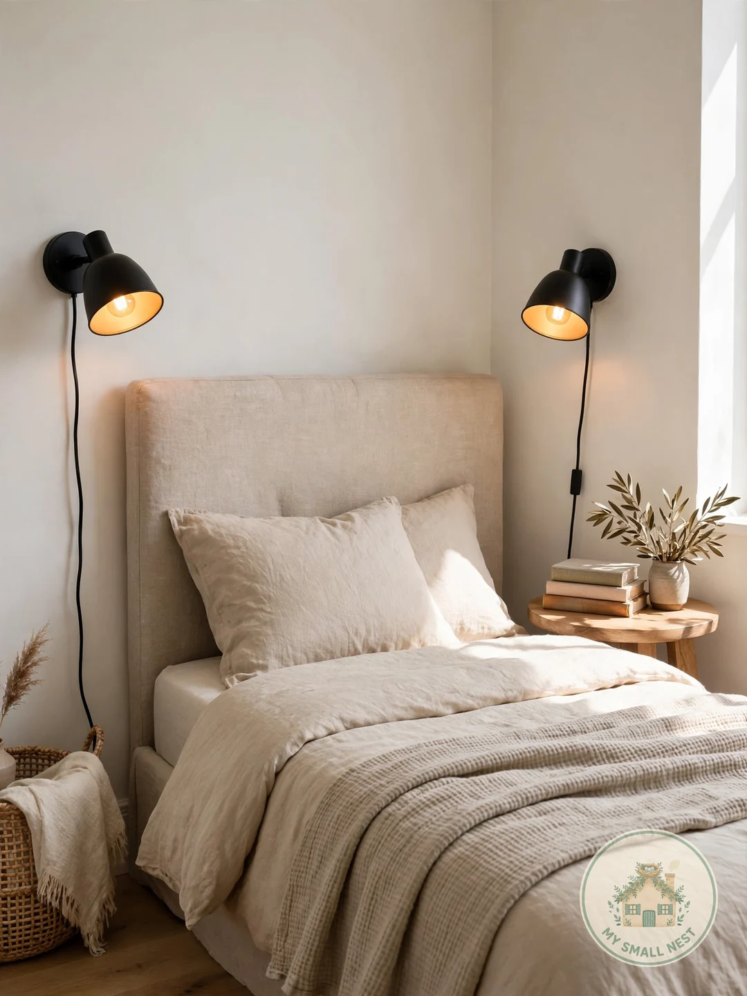 Wall Sconces Instead of Table Lamps - bedroom lighting ideas