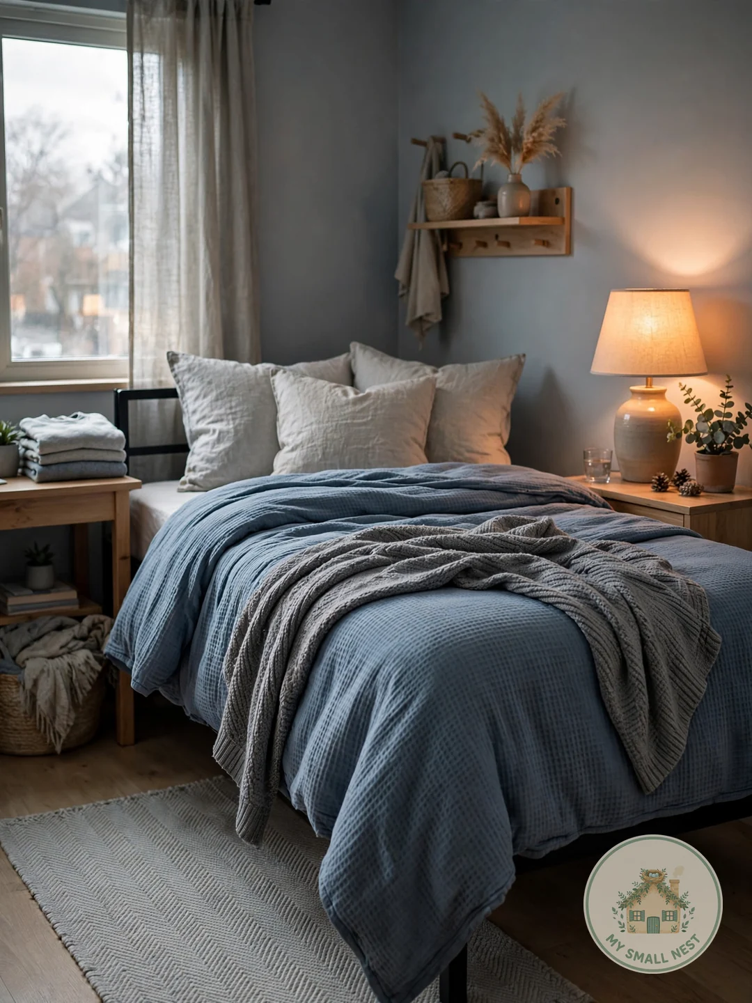 Pair Blue With Gray - blue dorm rooms