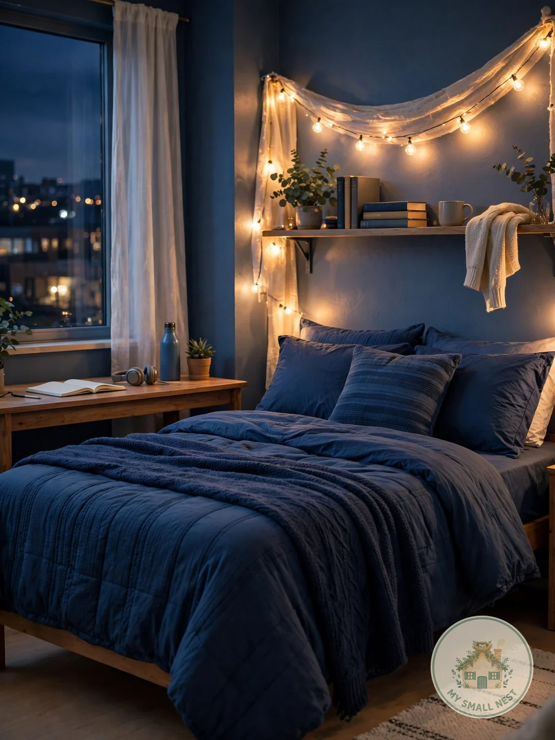 Add Blue Lighting for a Cozy Glow - blue dorm rooms
