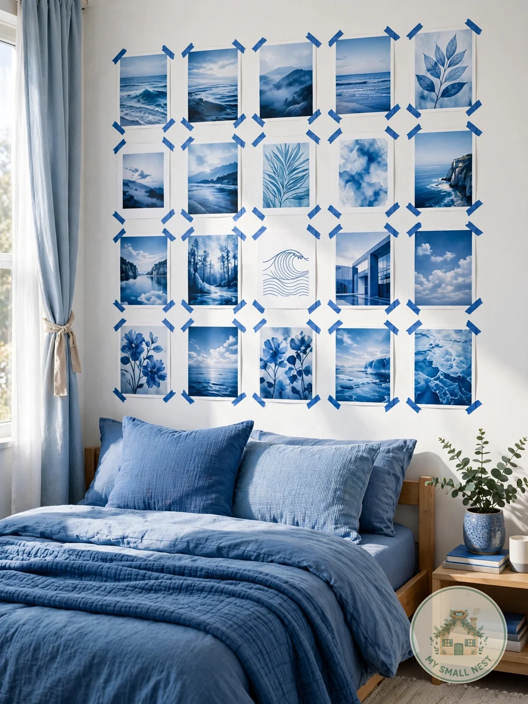 Build a Blue Photo Wall - blue dorm rooms