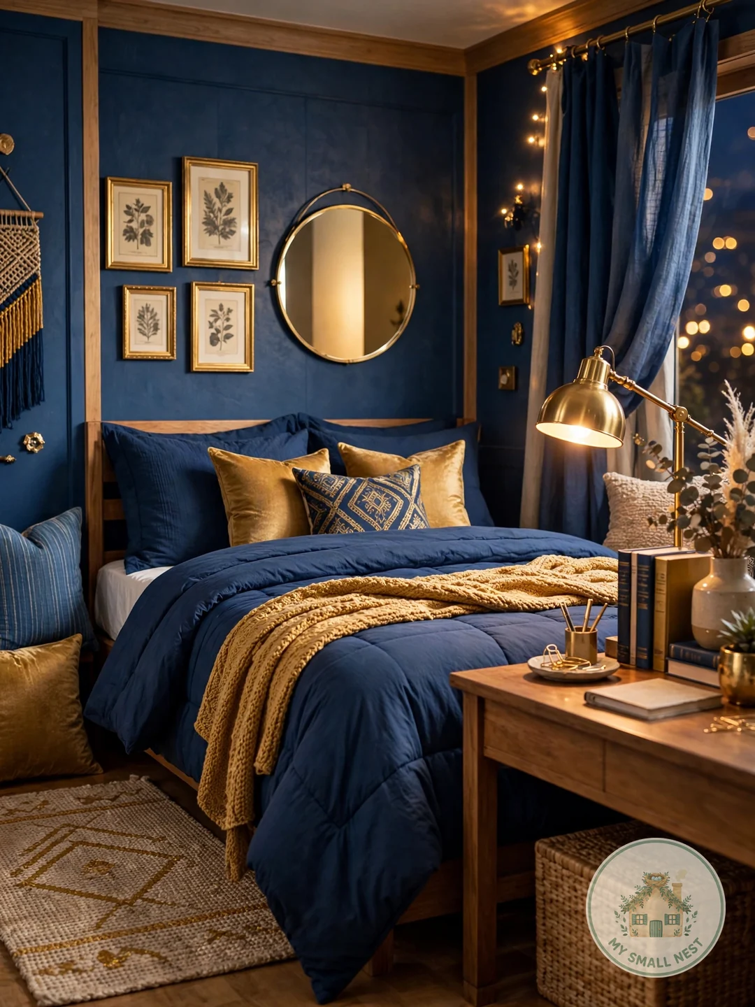 Pair Blue With Gold Accents - blue dorm rooms