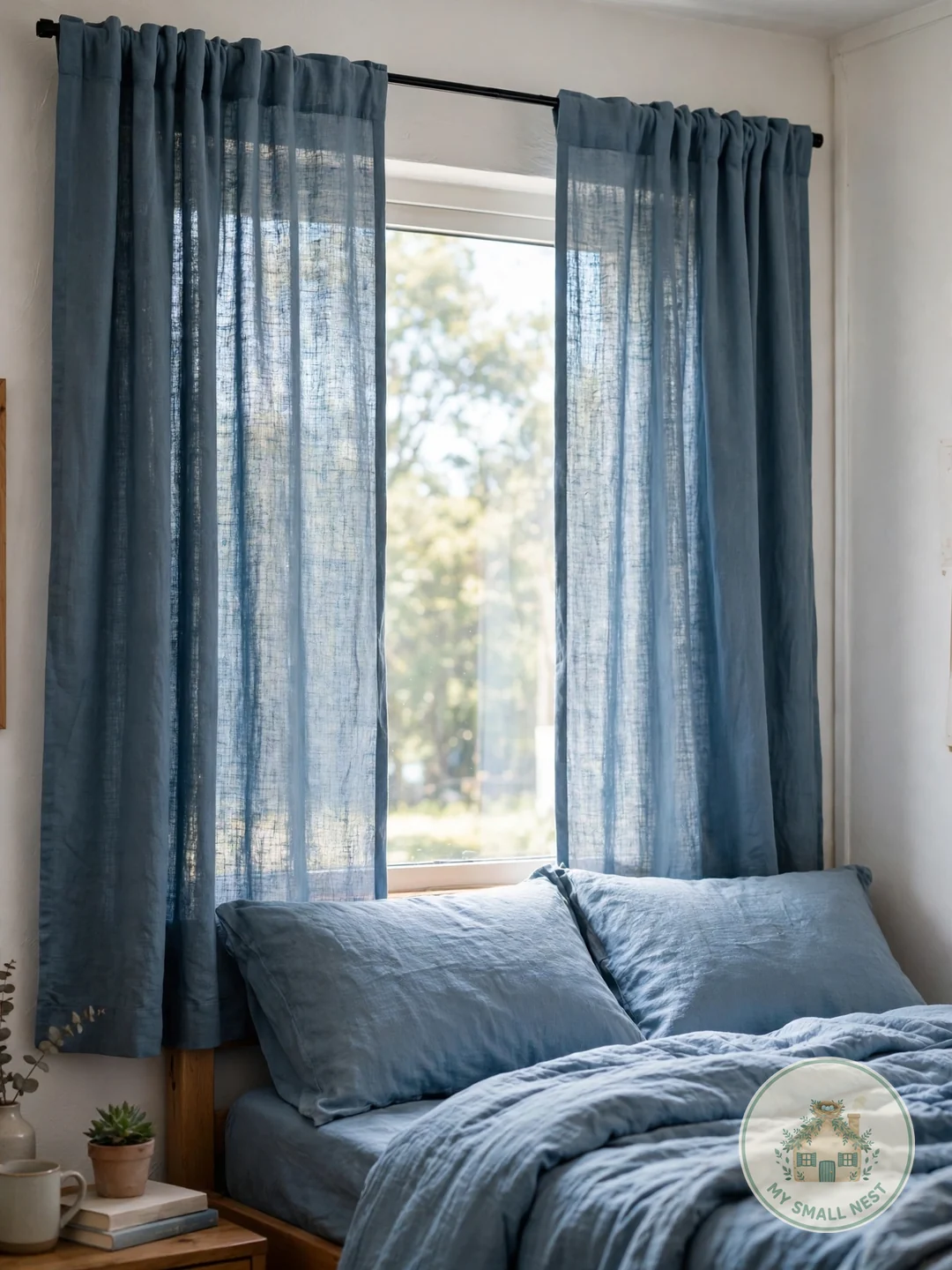 Hang Blue Curtains - blue dorm rooms