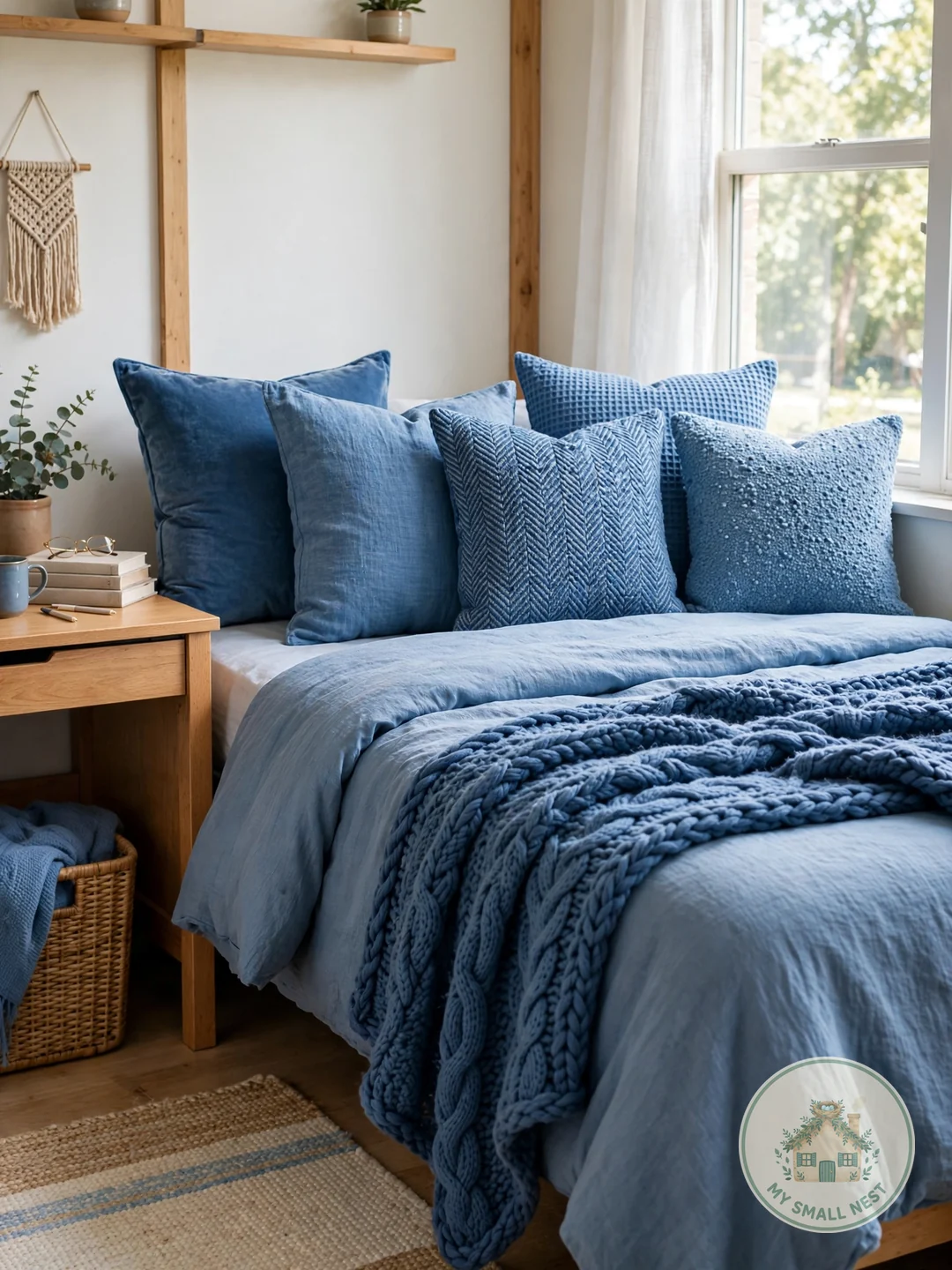 Finish With Blue Pillows and Throws - blue dorm rooms