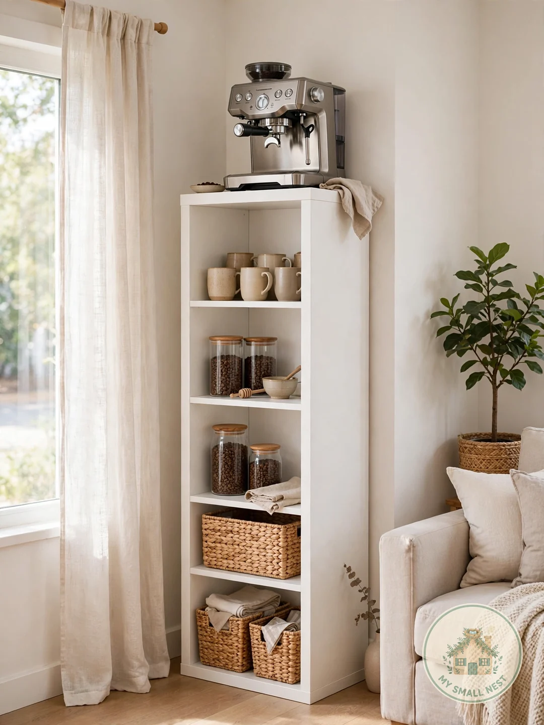Style a Small Bookshelf Bar - coffee bar ideas