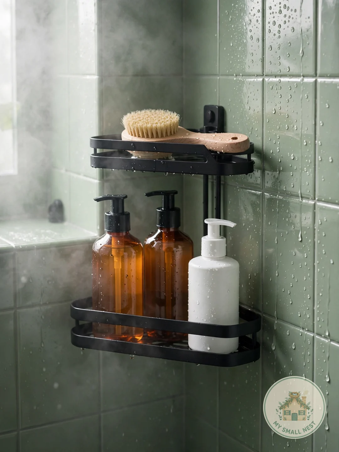 A Wall-Mounted Shower Caddy - college apartment bathroom