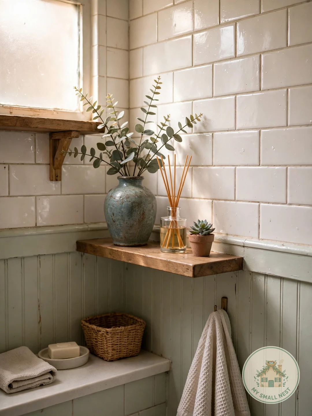 Plants, Vases, and One Good Scent - college apartment bathroom