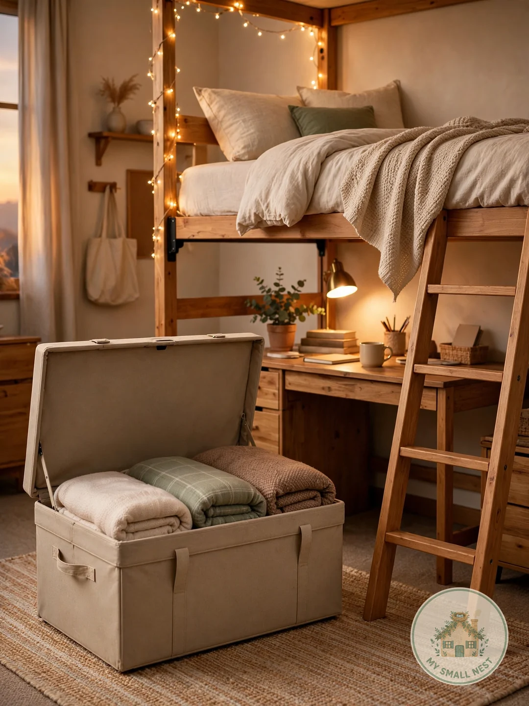 Get a Storage Ottoman That Does Triple Duty - college dorm room ideas