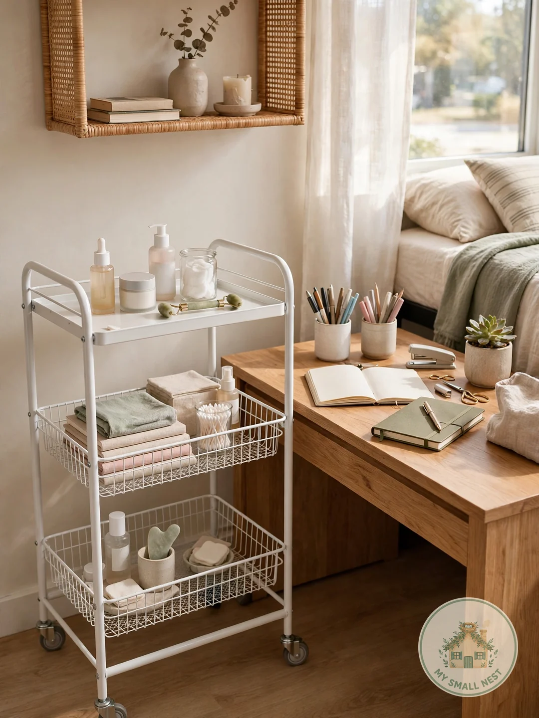 Add a Rolling Three-Tier Cart - college dorm room ideas