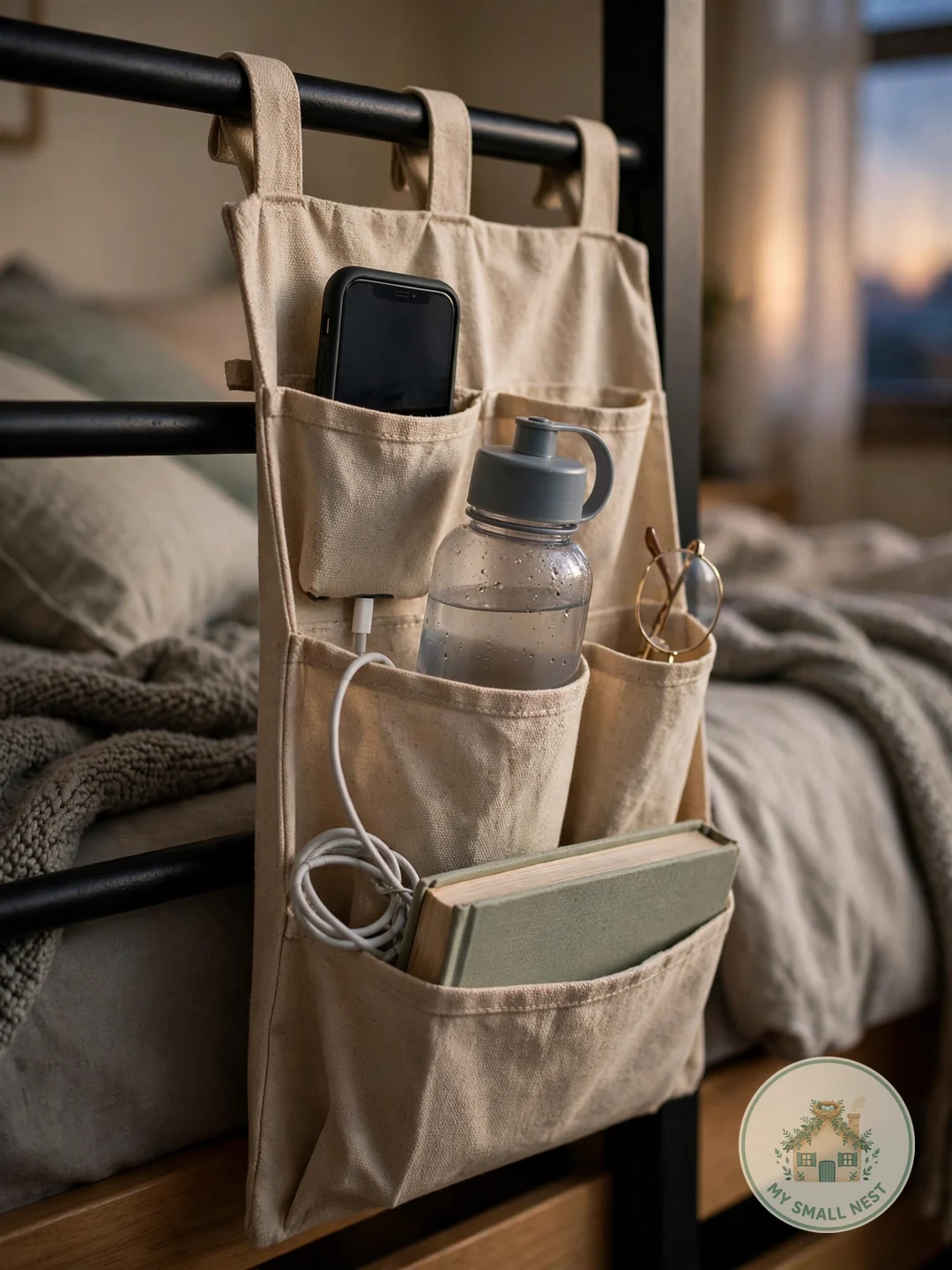 Clip On a Bedside Caddy for Nighttime Essentials - college dorm room ideas