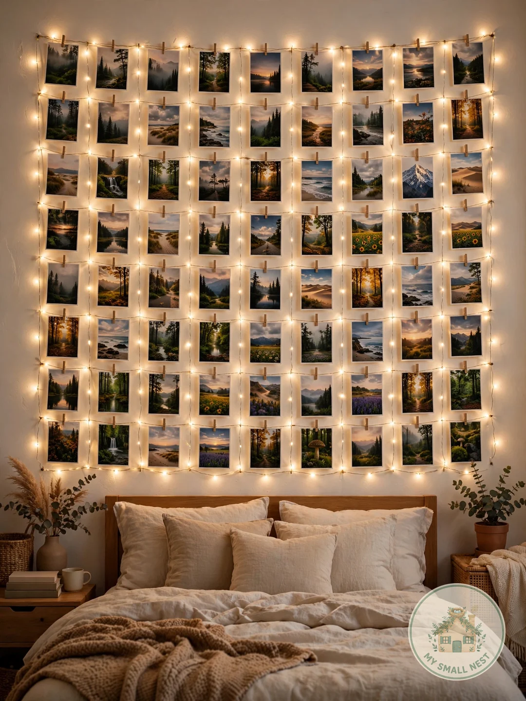 Create a Photo Gallery Wall With Fairy Lights - college dorm room ideas