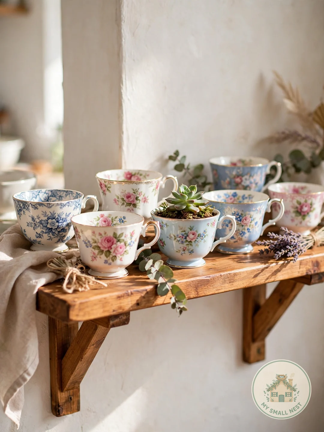 Thrifted Floral Teacups as Decor - cottagecore decor