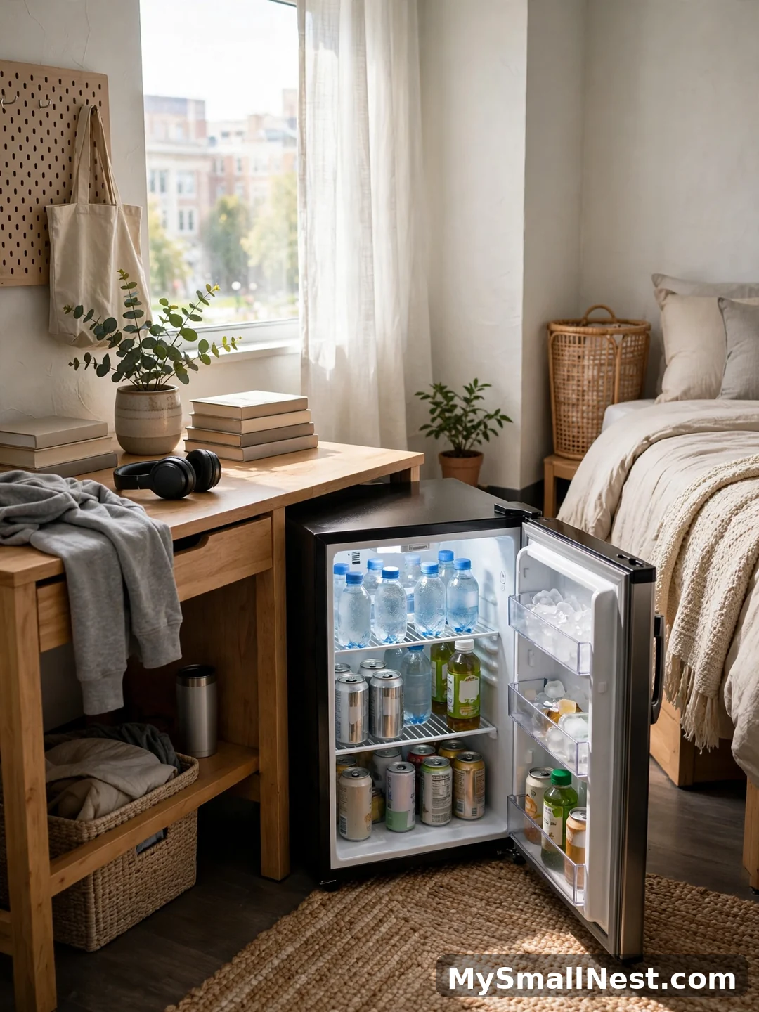 Get a Mini Fridge (Coordinate with Your Roommate) - dorm room essentials for guys