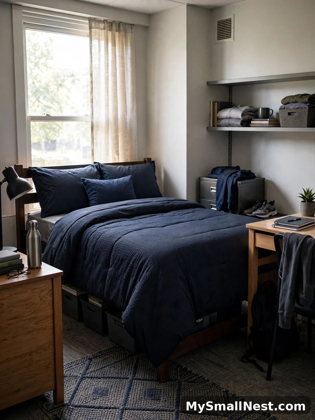 Choose Dark, Durable Bedding - dorm room essentials for guys