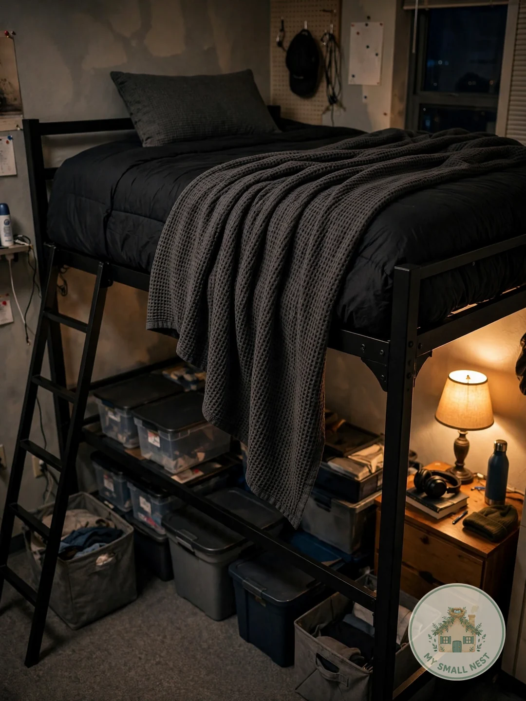 Go Black and Charcoal With Textured Bedding - dorm room ideas for guys