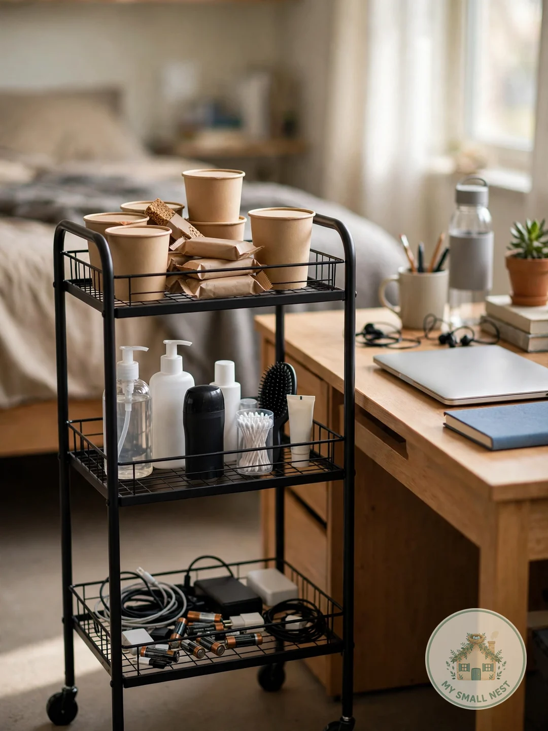Roll In a 3-Tier Storage Cart - dorm room ideas for guys