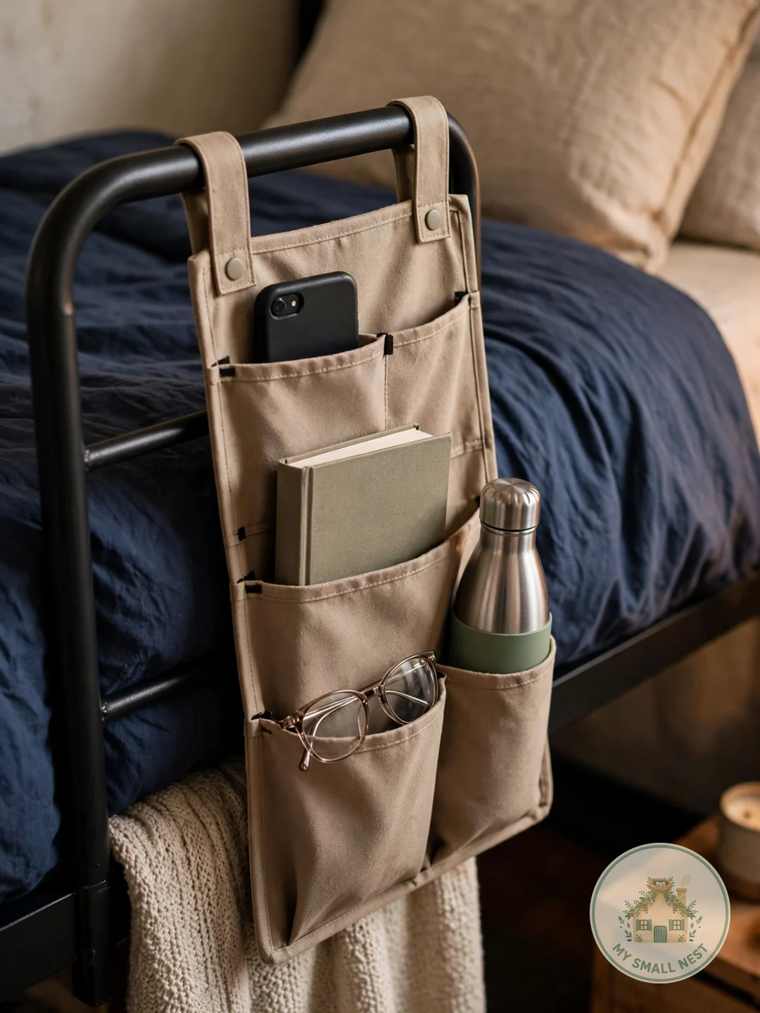 Use a Bedside Caddy - dorm room inspo