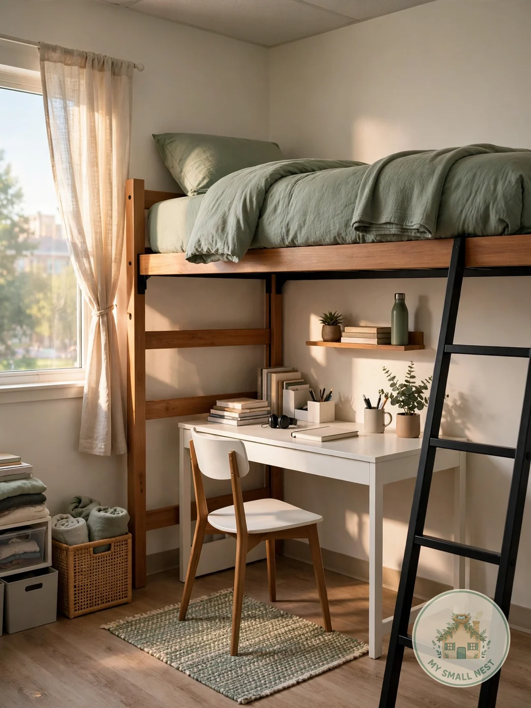 Loft or Lift Your Bed for Prime Real Estate - dorm room organization ideas