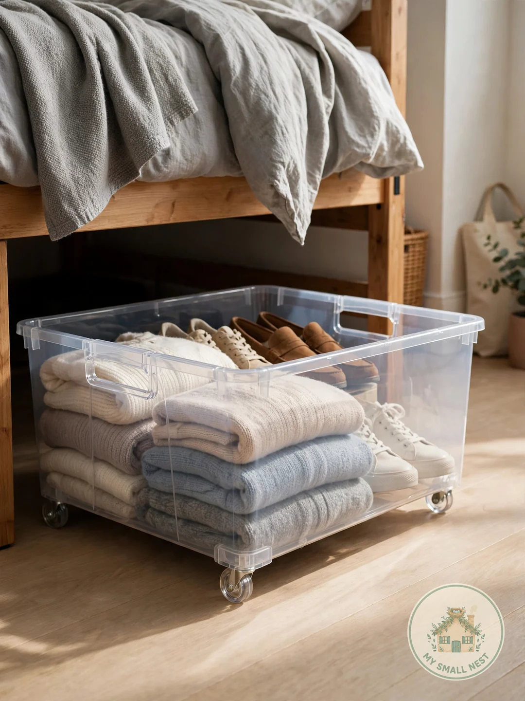 Rolling Under-Bed Storage Bins - dorm room organization ideas