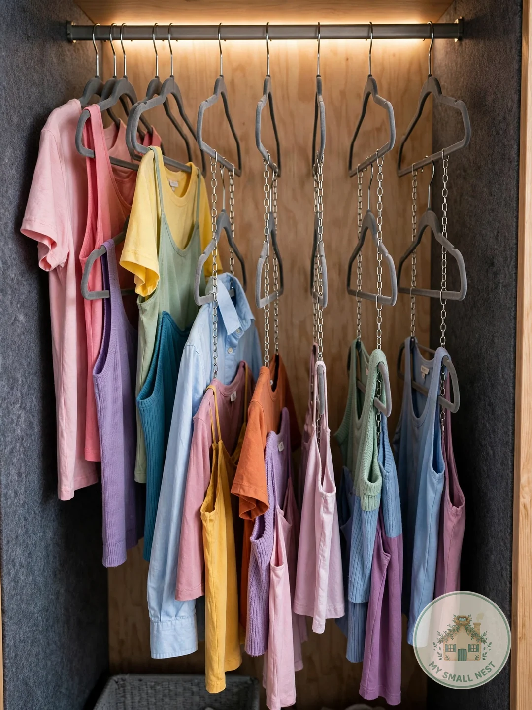 Slim Velvet Hangers with Cascading Clips - dorm room organization ideas