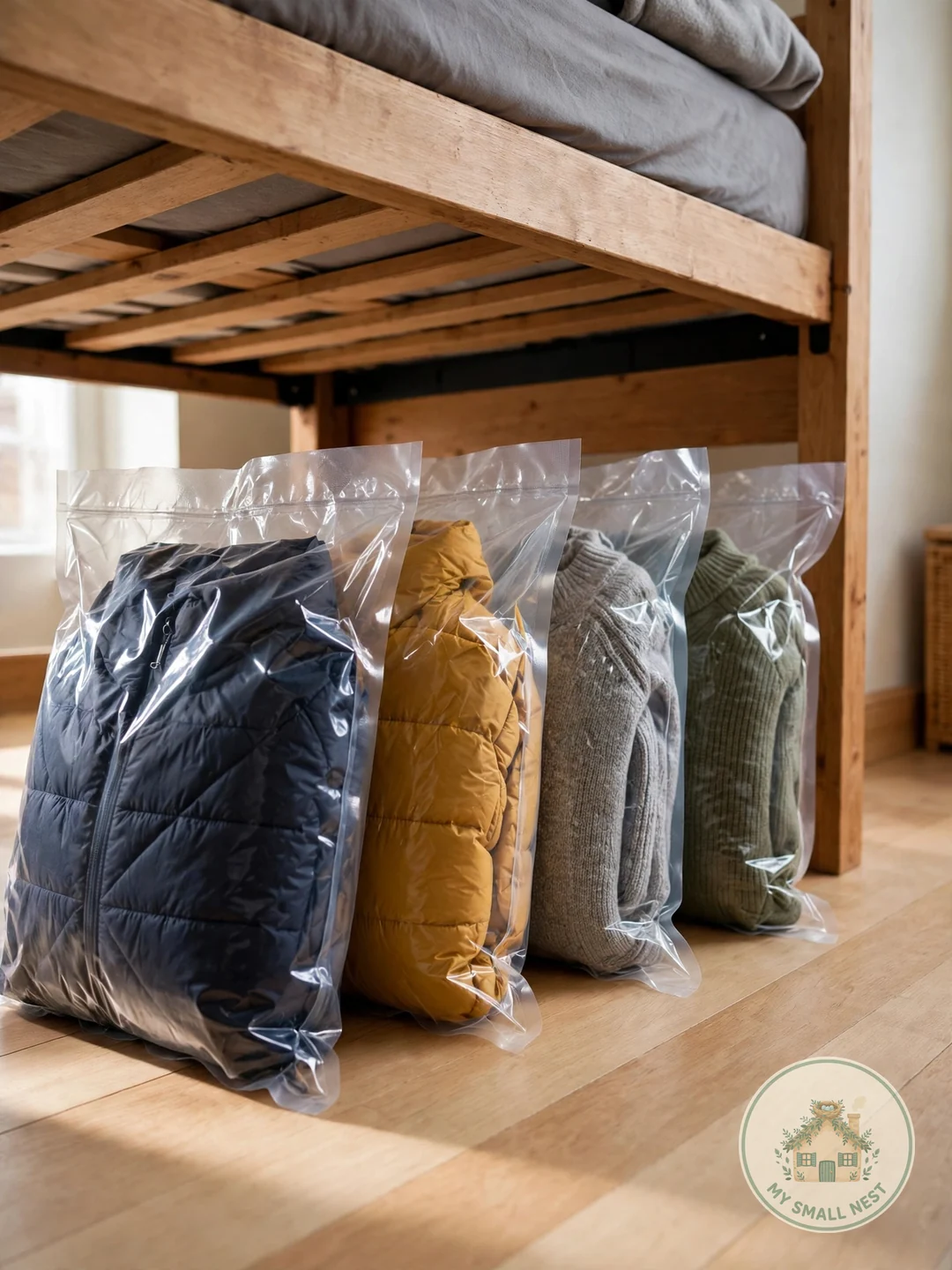 Vacuum Storage Bags for Off-Season Clothes - dorm room organization ideas