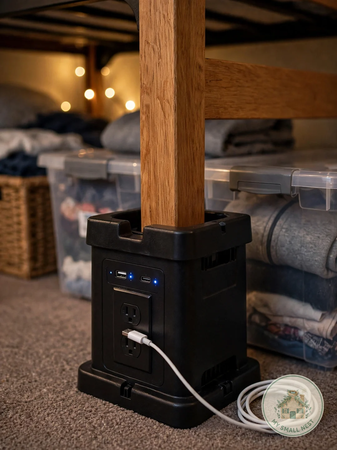 Bed Risers with USB Outlets - freshman dorm supplies