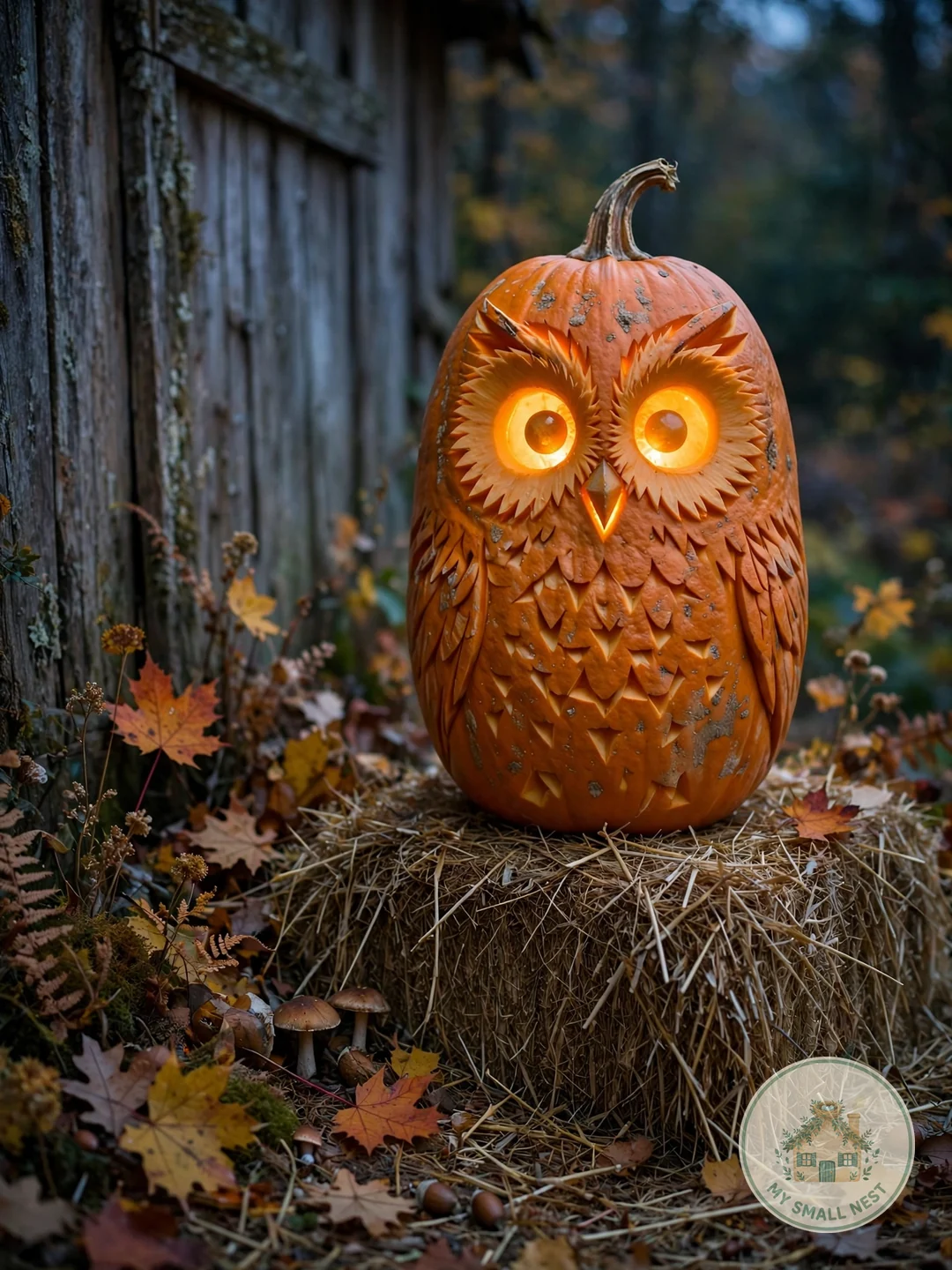 Wide-Eyed Woodland Owl - easy pumpkin carving ideas