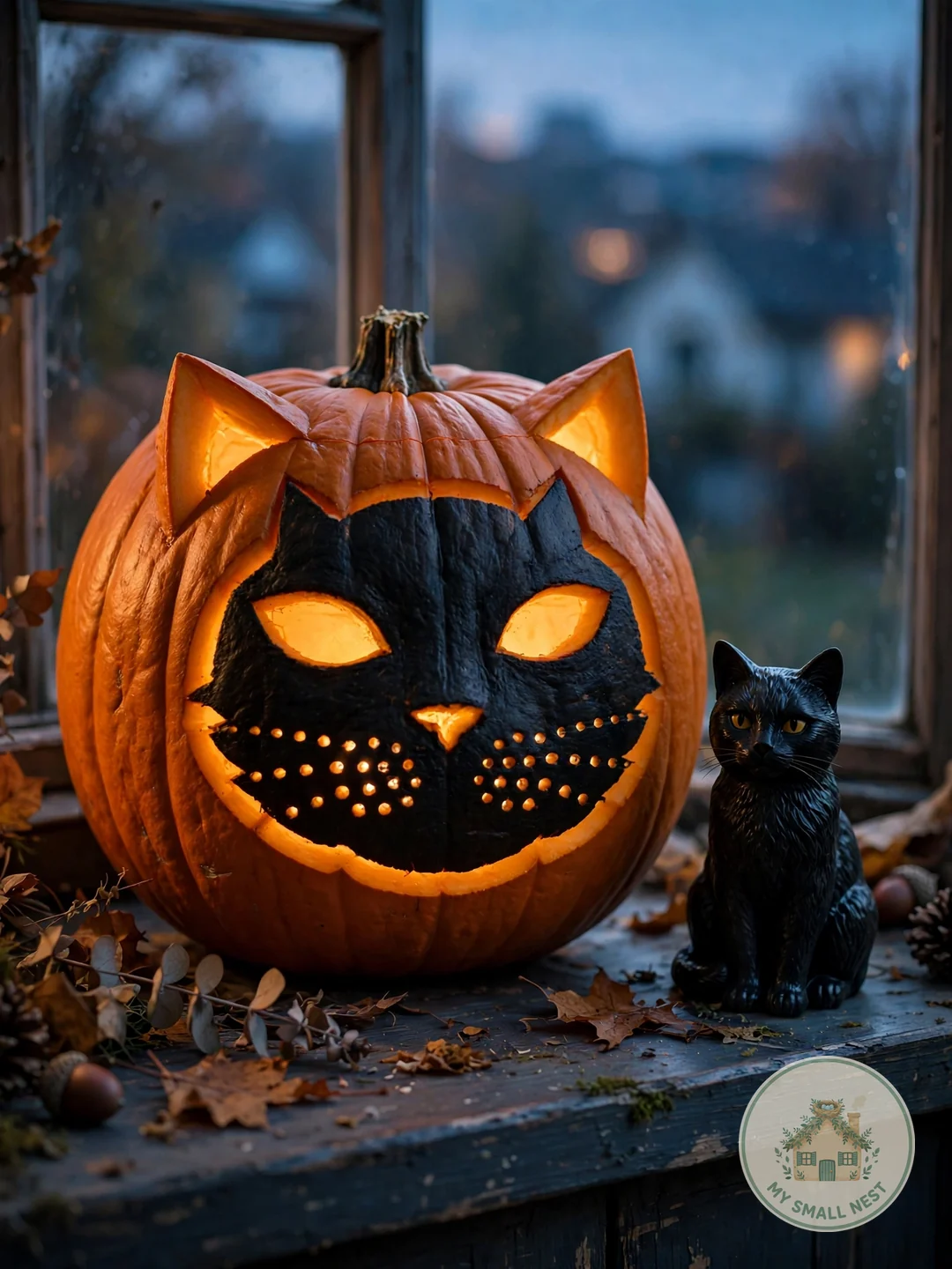Cat Face with Whisker Holes - easy pumpkin carving ideas