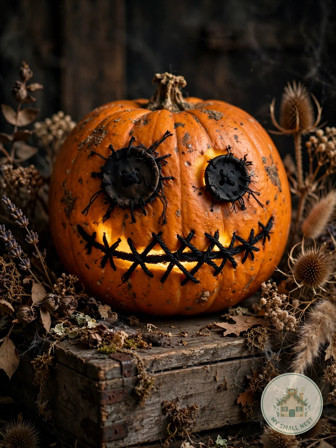Stitched-Up Sewn Mouth - easy pumpkin carving ideas