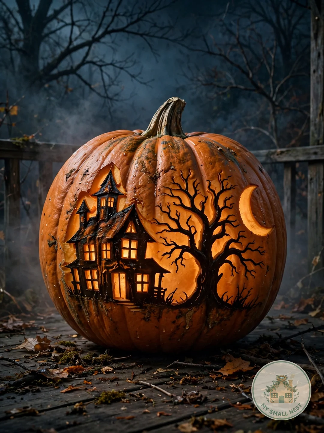 Haunted House Window Scene - easy pumpkin carving ideas