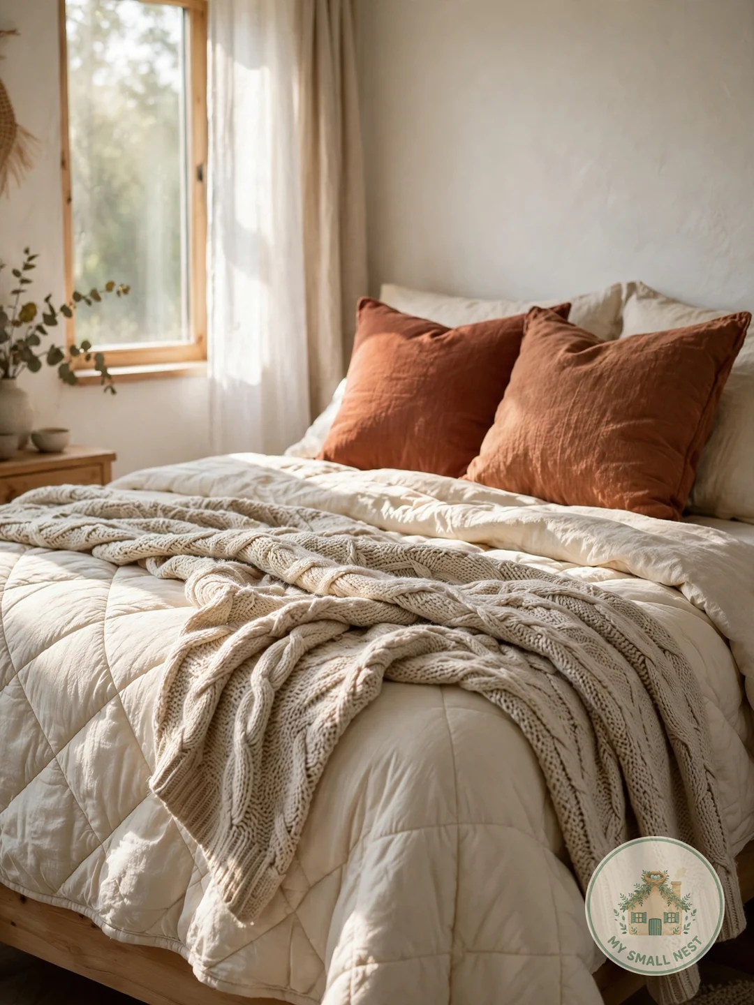 Layer a Chunky Knit Throw on the Bed - fall bedroom ideas