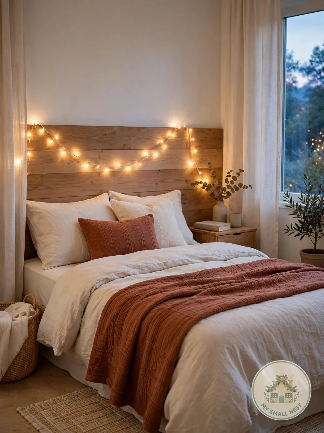 String Fairy Lights Above the Headboard - fall bedroom ideas