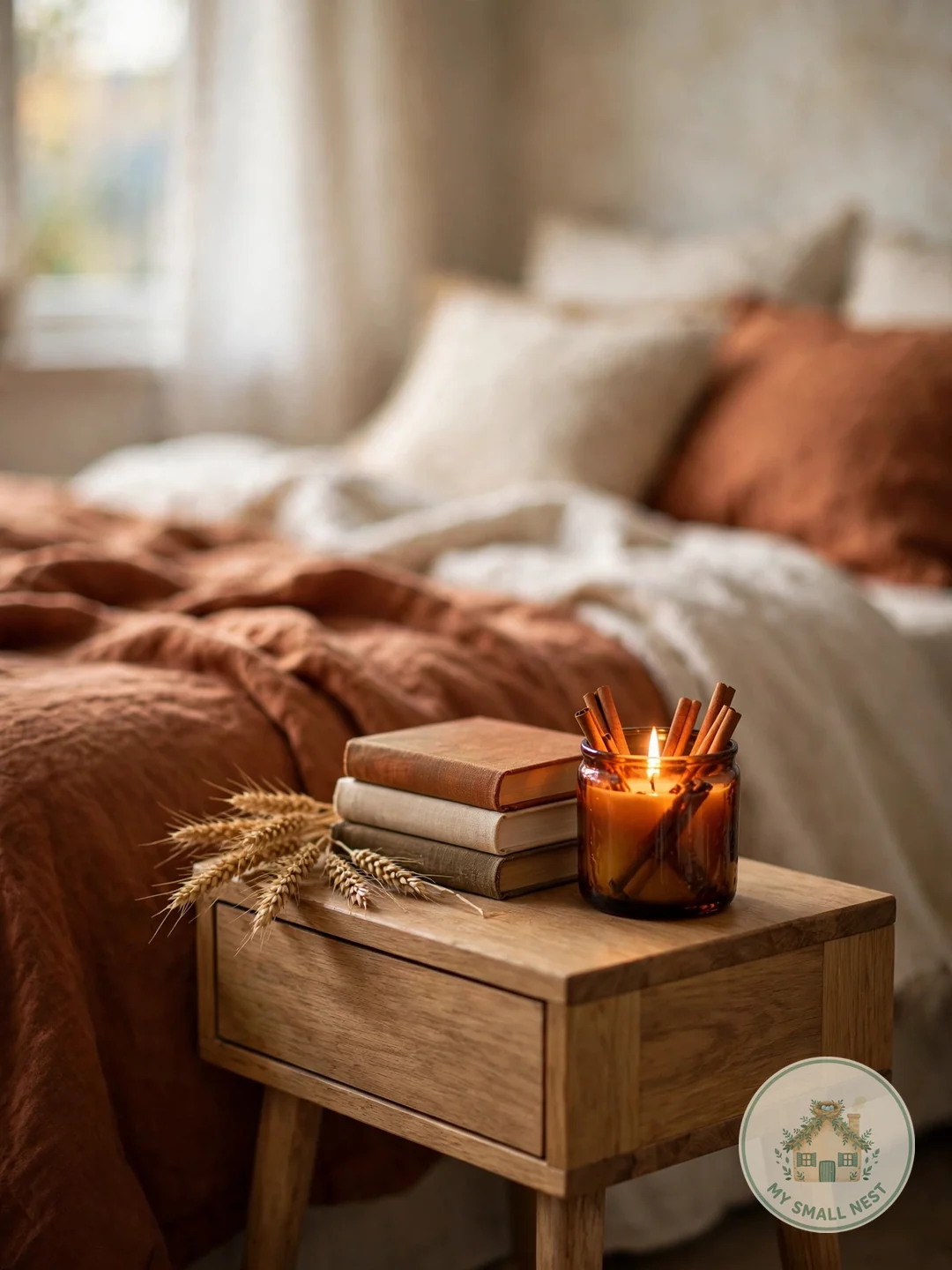 Set a Fall-Scented Candle on the Nightstand - fall bedroom ideas