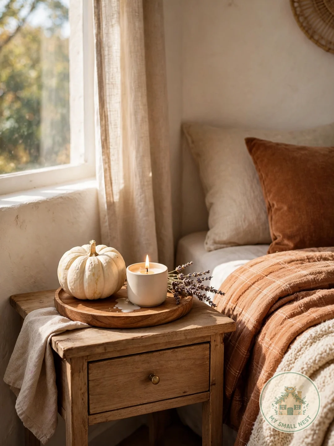 Style a Mini Fall Tray on the Nightstand - fall bedroom ideas