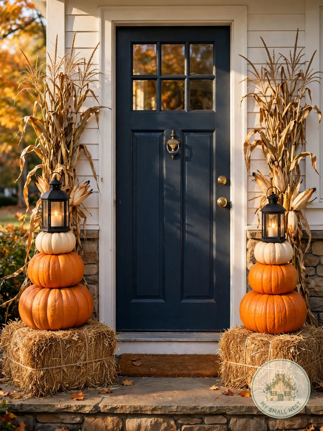 Mini Hay Bale Display - fall front porch decor