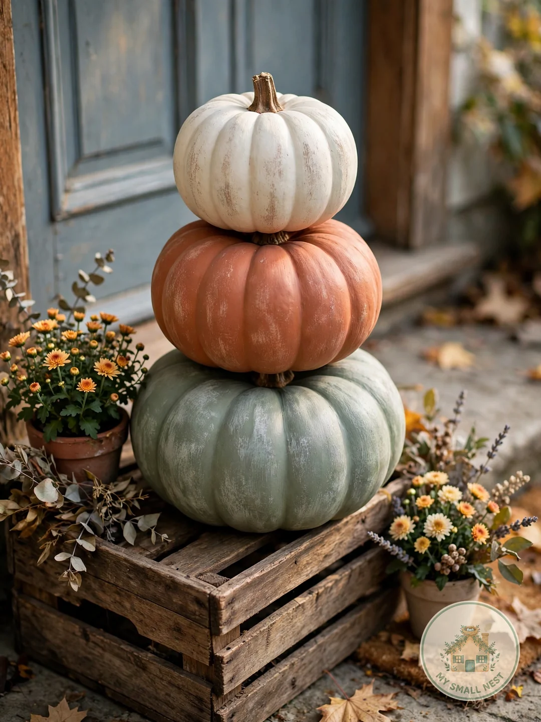 Painted Pumpkin Stack - fall front porch decor