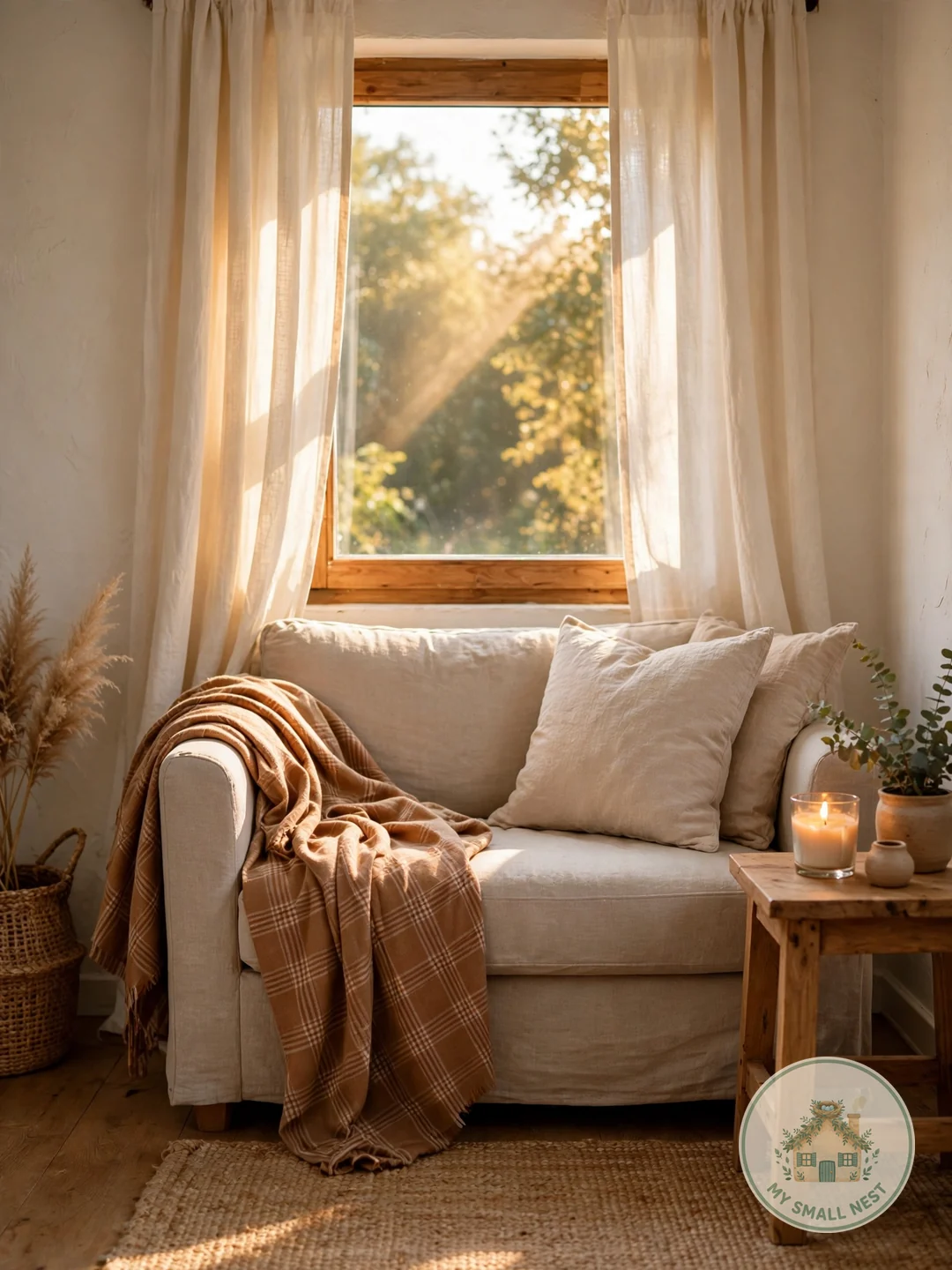 Layer a Plaid Throw Over the Sofa Arm - fall living room decor