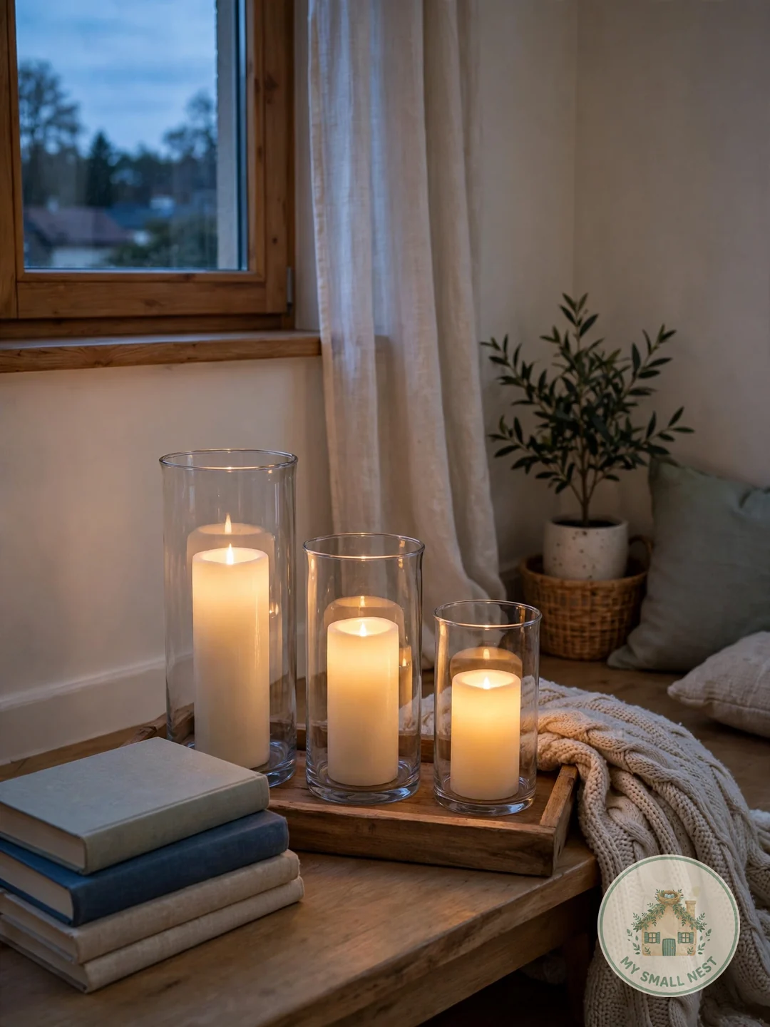 Add Warm Light with Battery Candles - fall living room decor