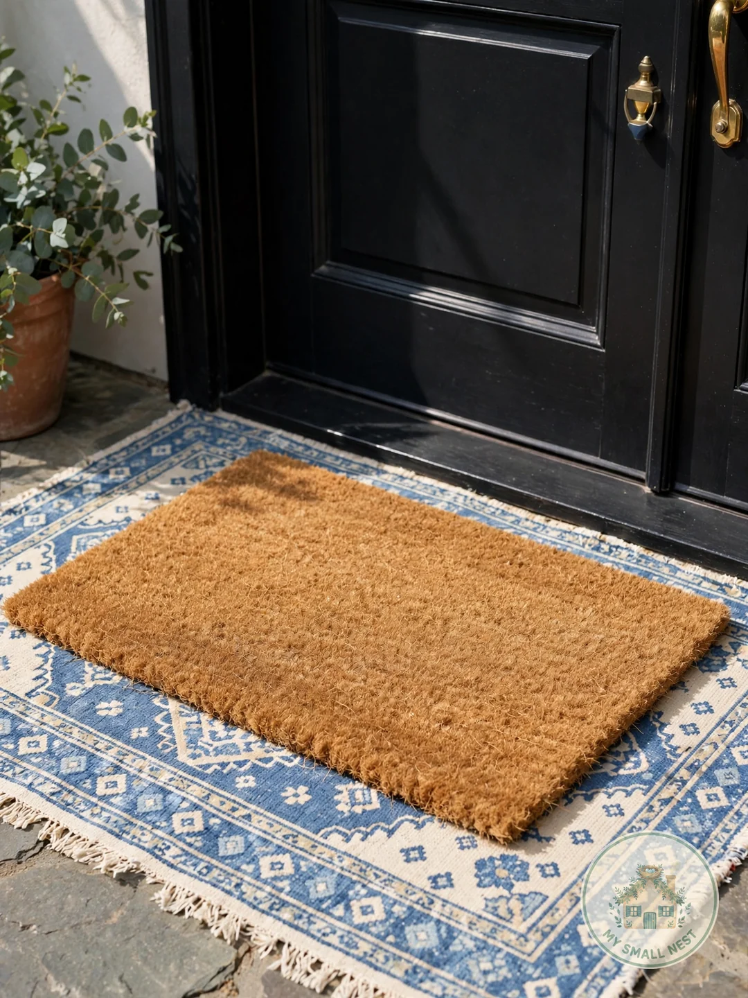 Layered Welcome Mats - front door decor