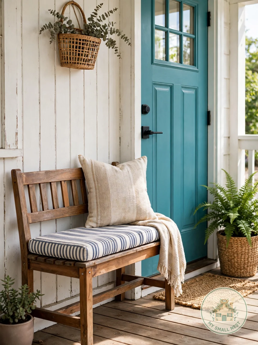 A Tiny Porch Sitting Spot - front door decor