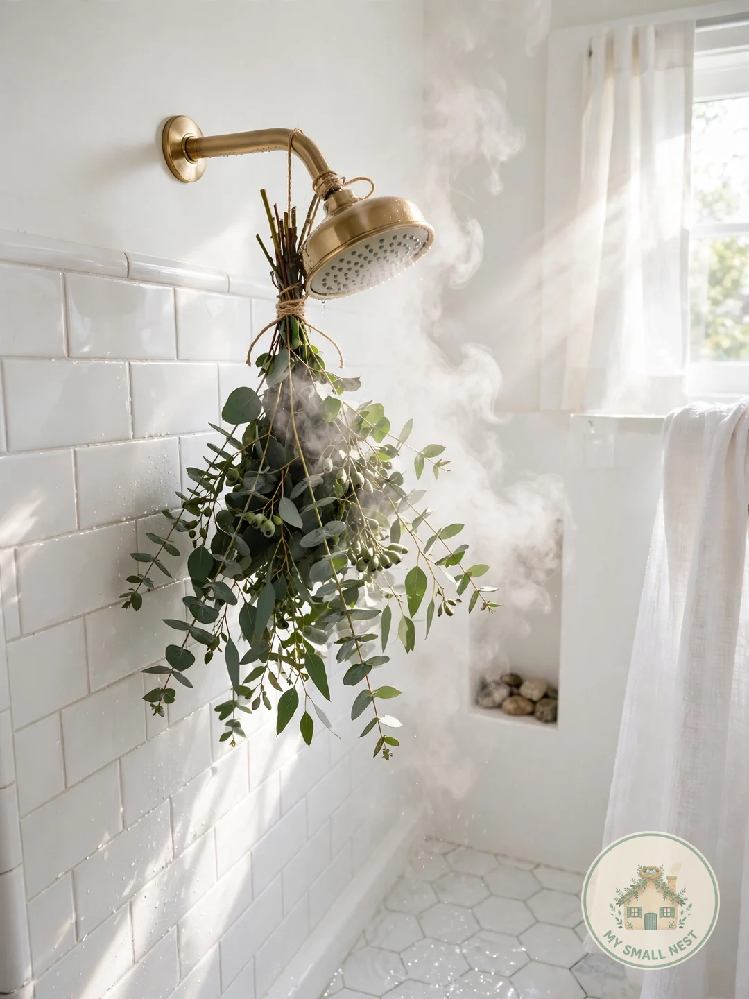 Hang Eucalyptus from the Showerhead - guest bathroom decor ideas