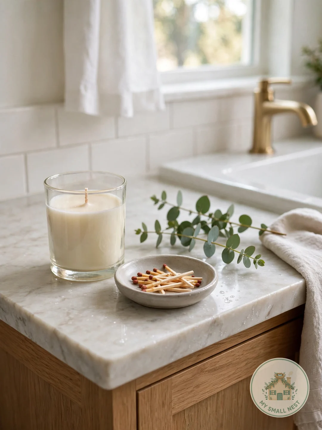 Set Out a Candle with Matches - guest bathroom decor ideas