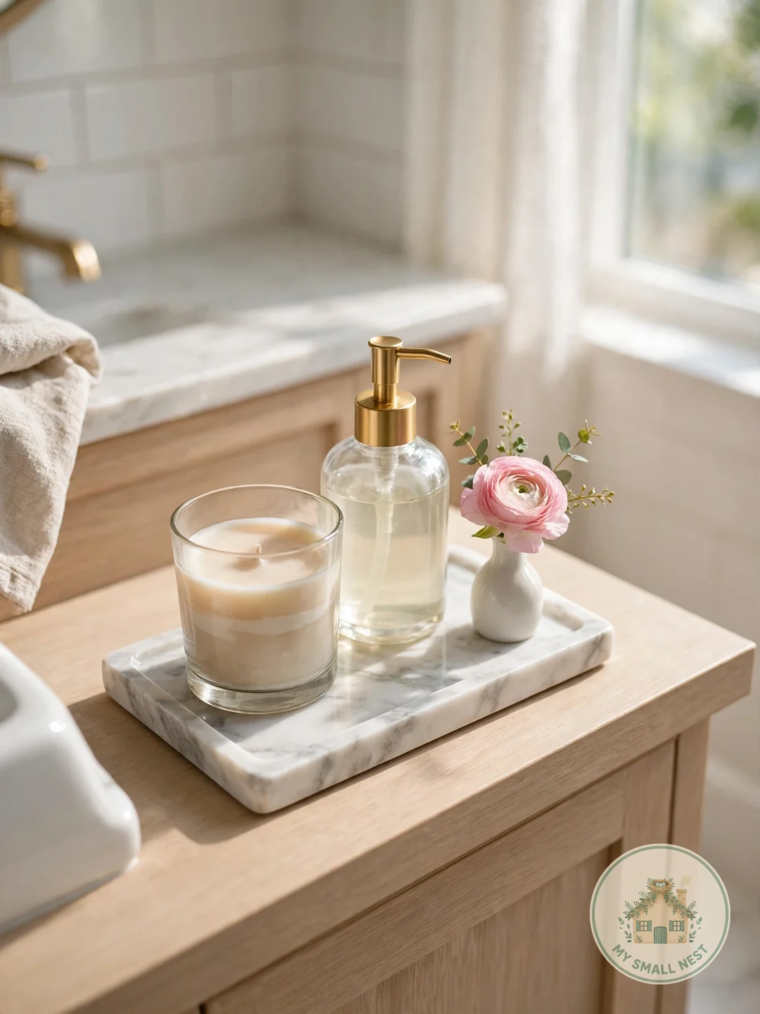 Corral Clutter on a Vanity Tray - guest bathroom decor ideas