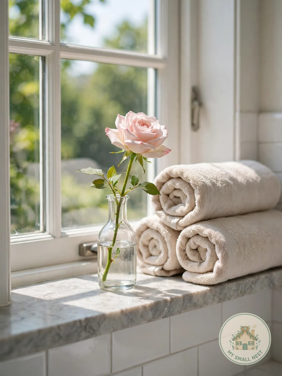 Place Fresh Flowers in a Bud Vase - guest bathroom decor ideas