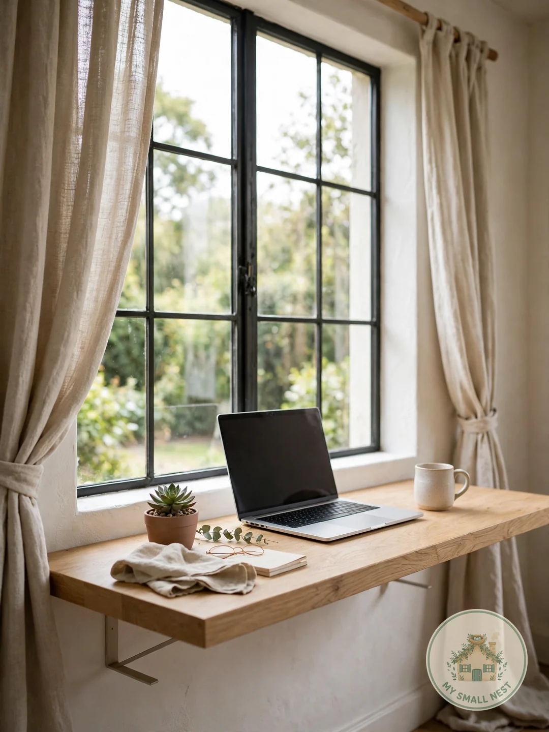 Floating Desk Under a Window - home office nook ideas