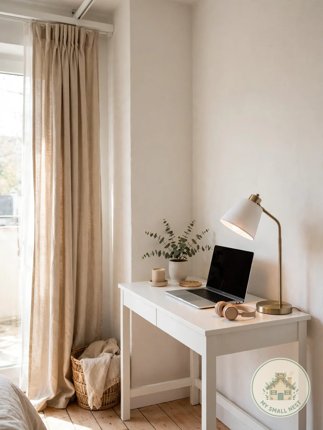 Corner Desk with a Curtain Divider - home office nook ideas