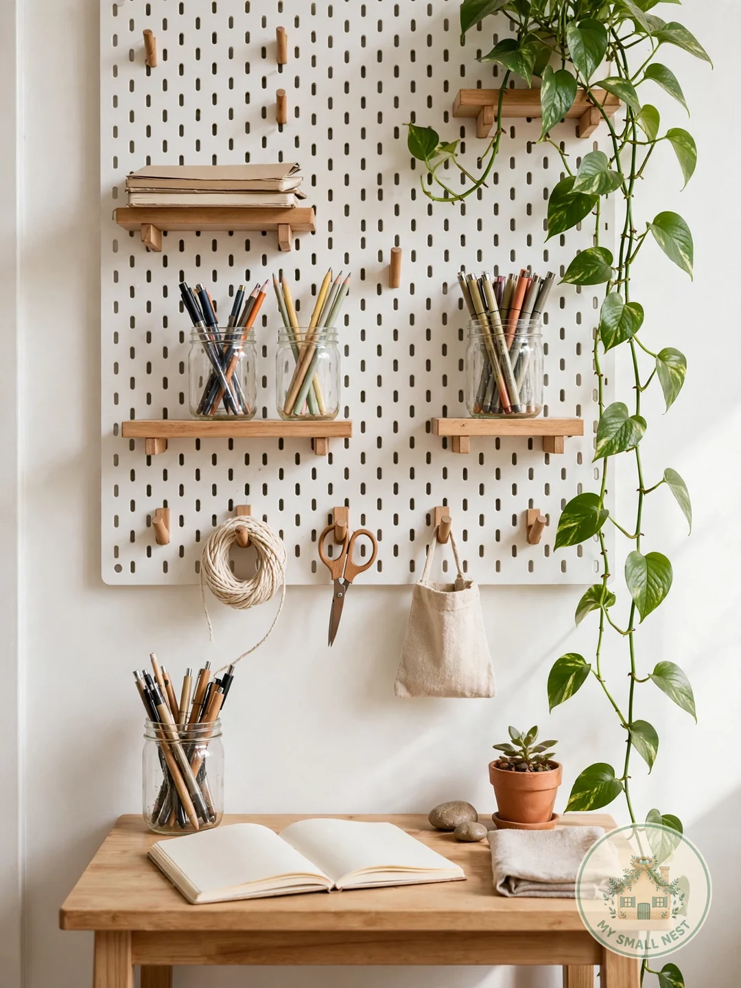Vertical Storage Above the Desk - home office nook ideas